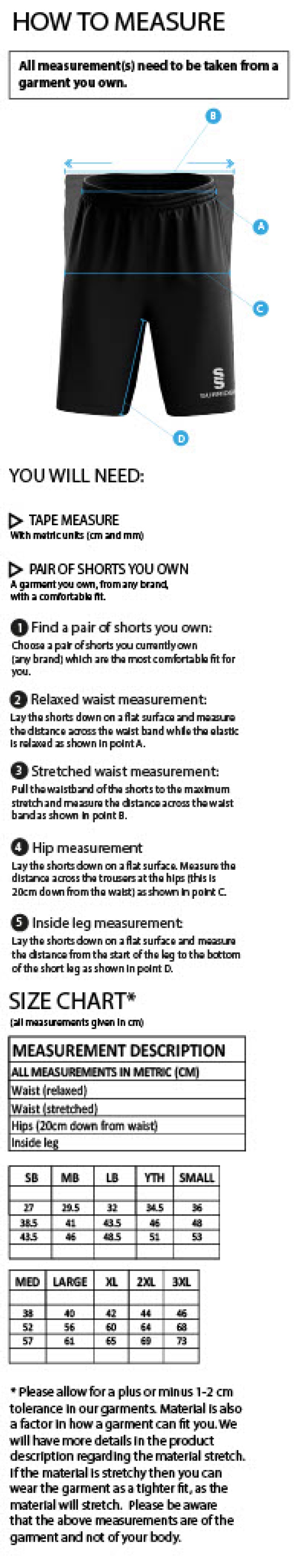 ISLE OF MAN CA - WOMEN'S RIPSTOP TRAINING SHORTS - Size Guide