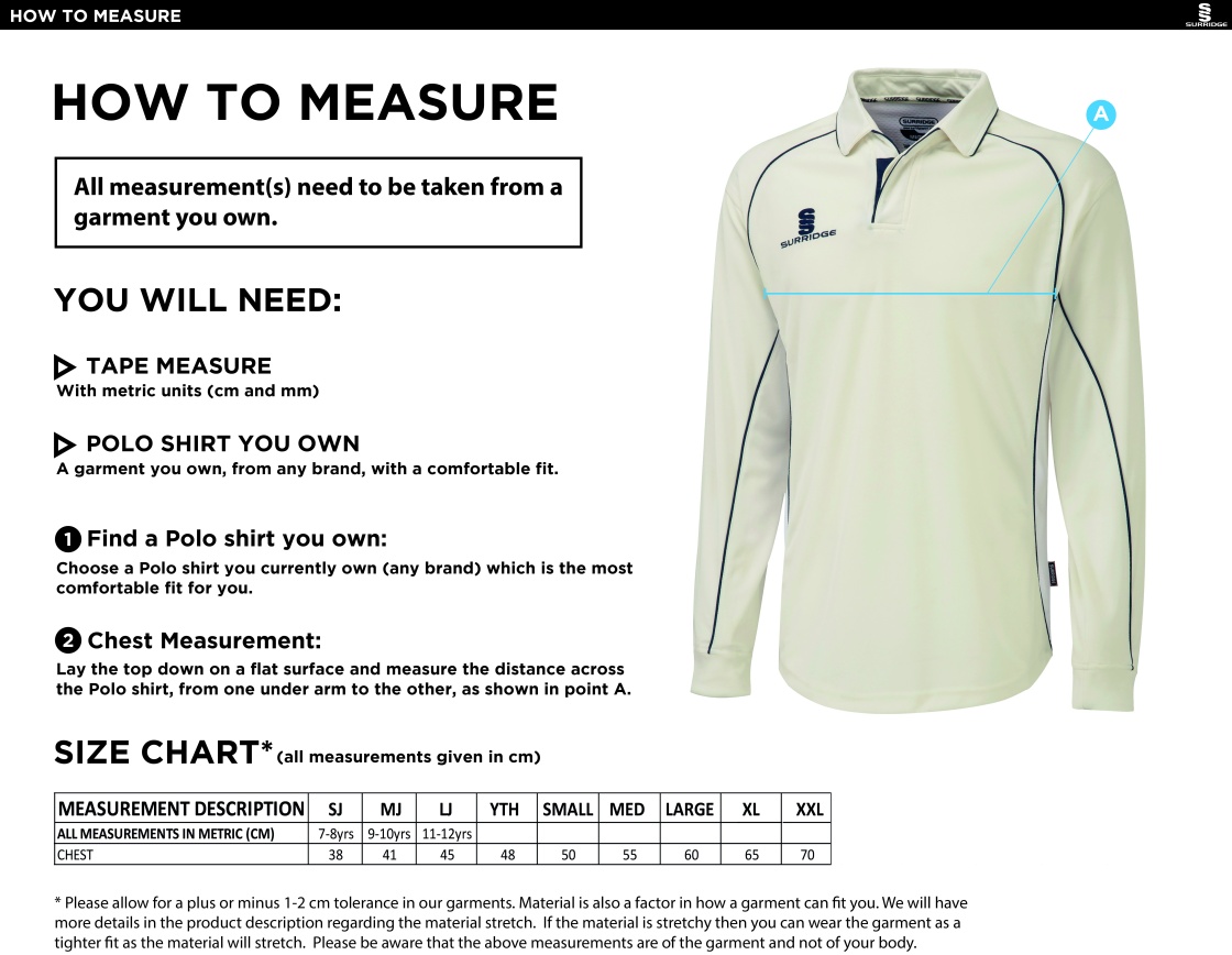 ISLE OF MAN CA - PREMIER LONG SLEEVE SHIRT - Size Guide