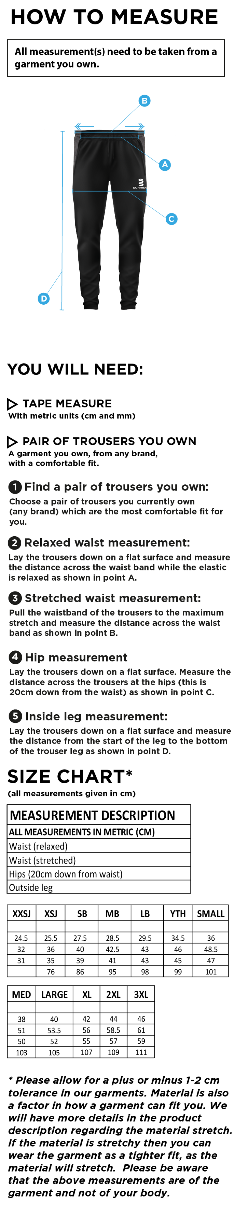 ISLE OF MAN CA - TEK SKINNY PANTS - Size Guide