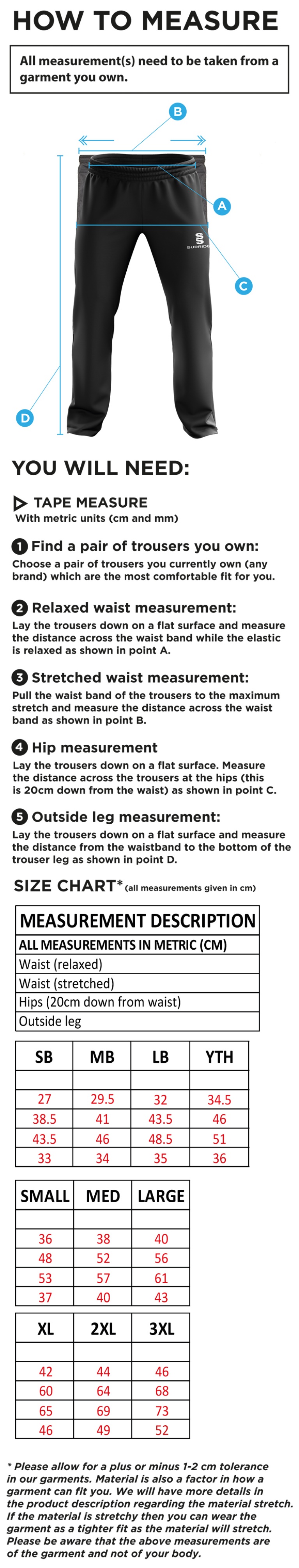 ISLE OF MAN CA - RIPSTOP TRACK PANTS - Size Guide