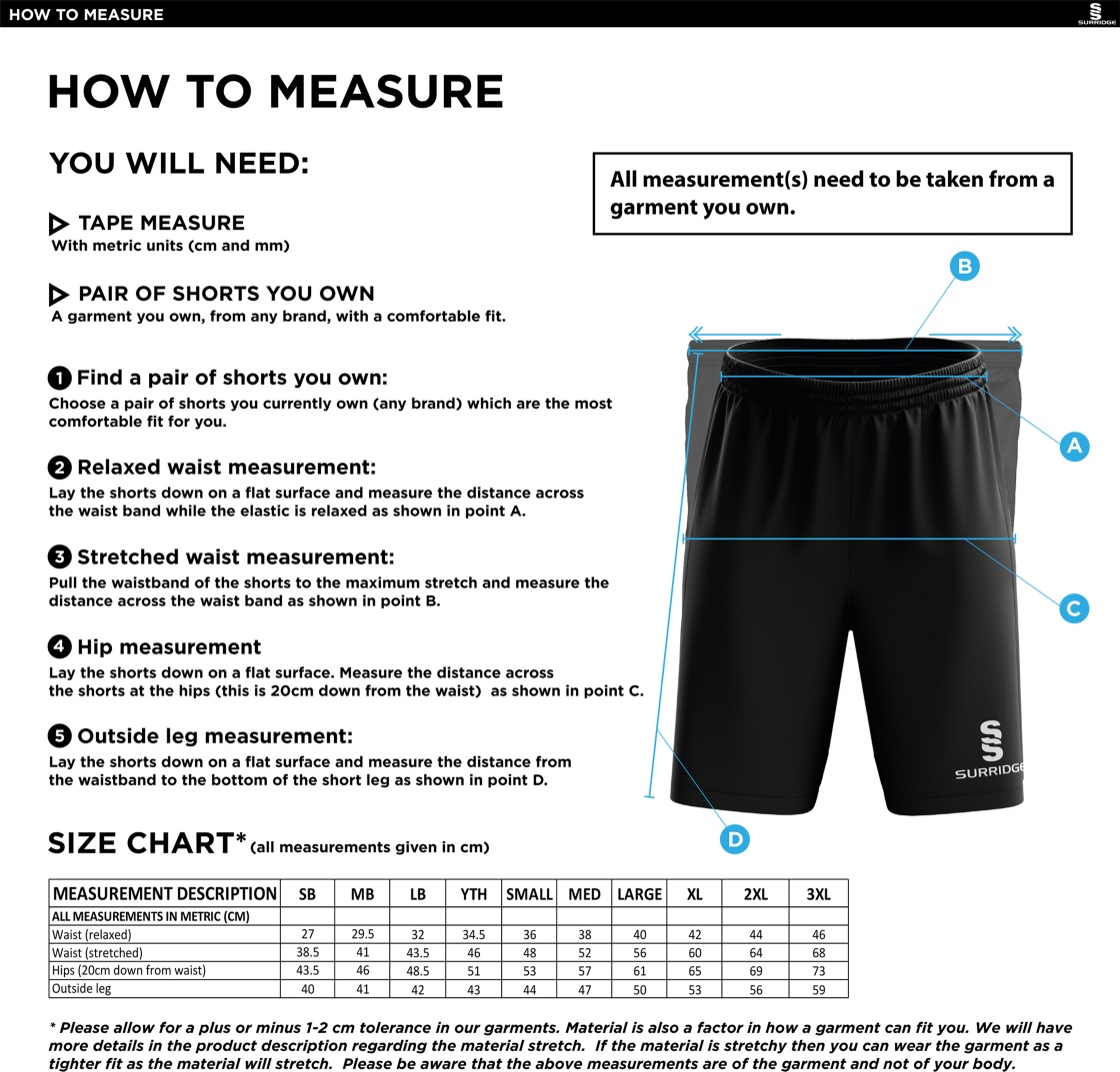 ISLE OF MAN CA - RIPSTOP TRAINING SHORTS - Size Guide