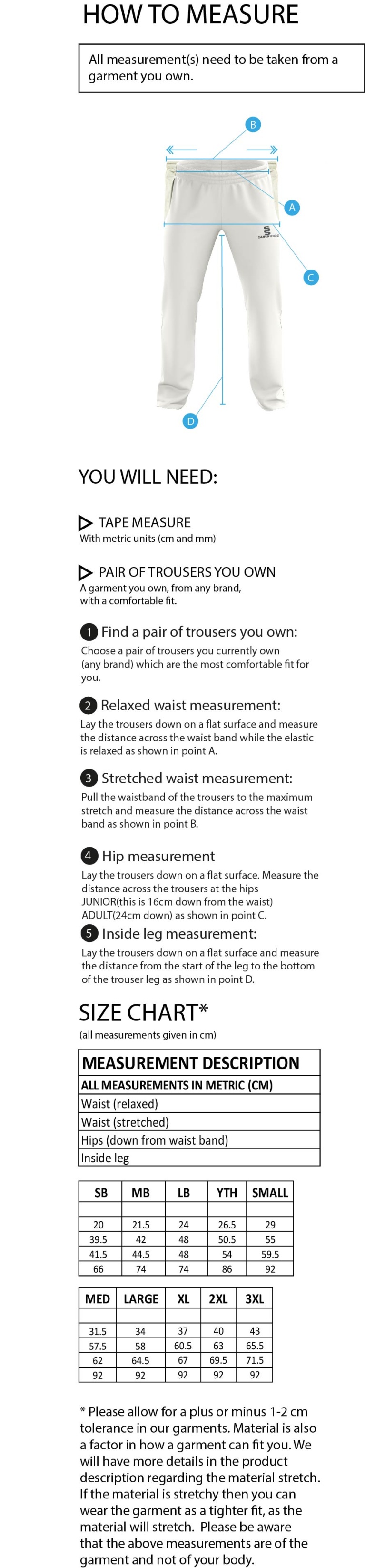 ISLE OF MAN CA - STANDARD PLAYING PANT - Size Guide