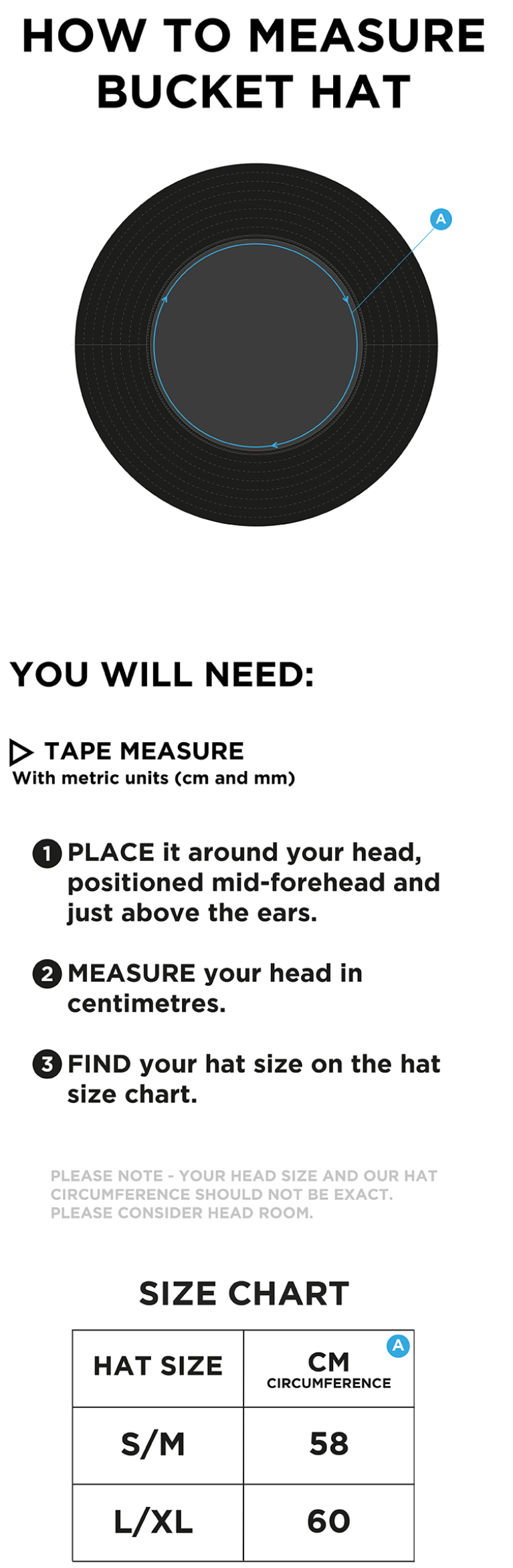 Dual Bucket Hat - Red - Size Guide