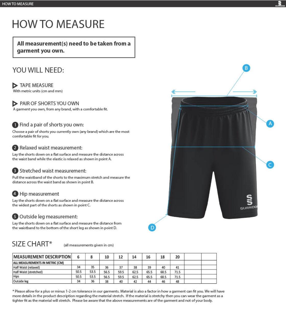 ISLE OF MAN CA - WOMEN'S RIPSTOP TRAINING SHORTS - Size Guide