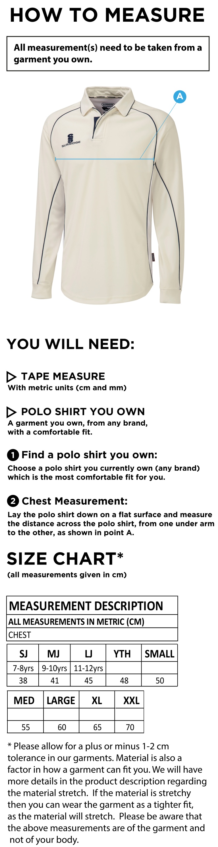 ISLE OF MAN CA - PREMIER LONG SLEEVE SHIRT - Size Guide