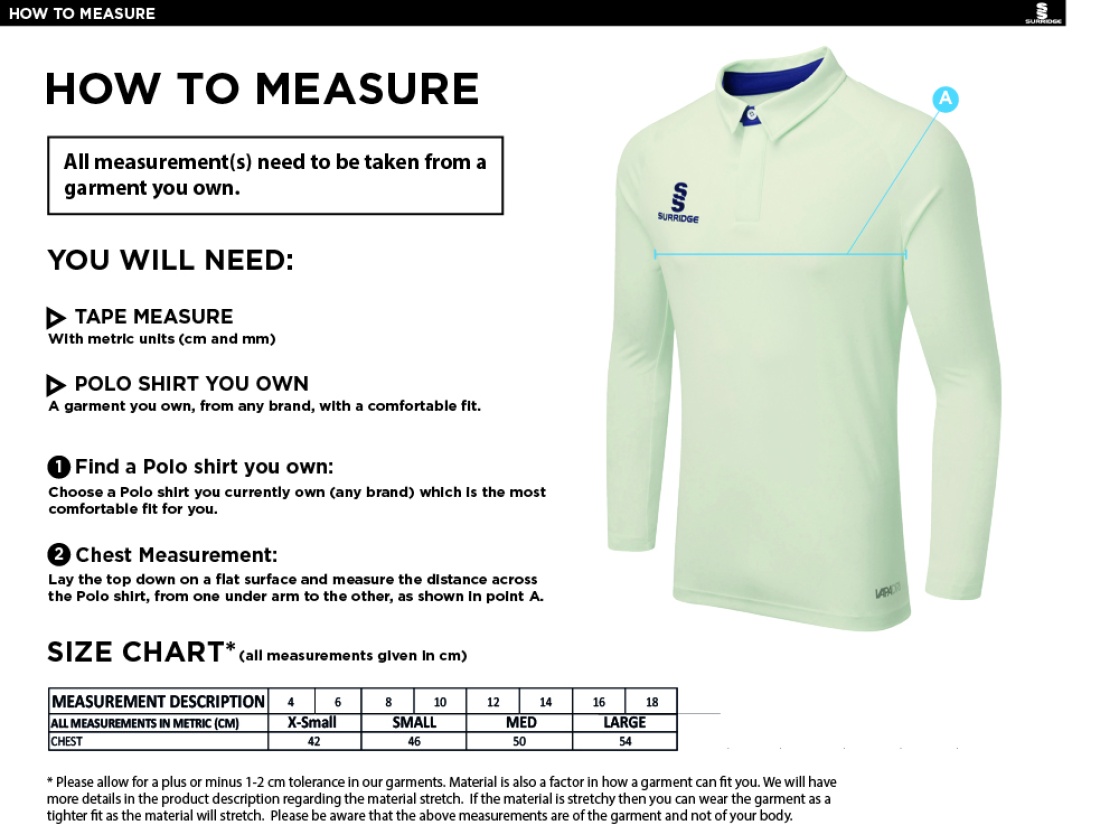 ISLE OF MAN CA DUAL LONG SLEEVE CRICKET SHIRT (WOMENS)-Ivory - Size Guide