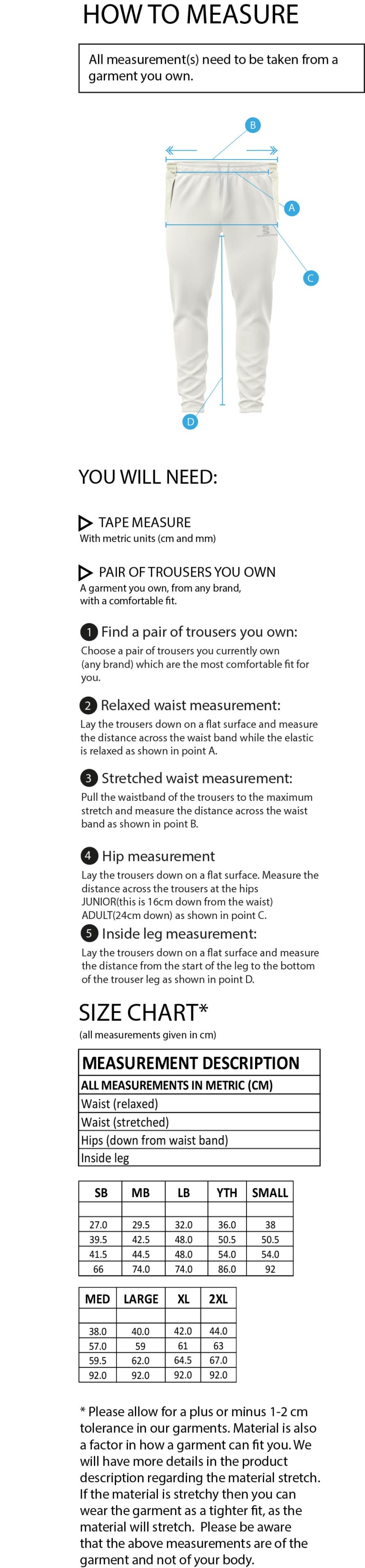 ISLE OF MAN CA - TEK TROUSERS - Size Guide