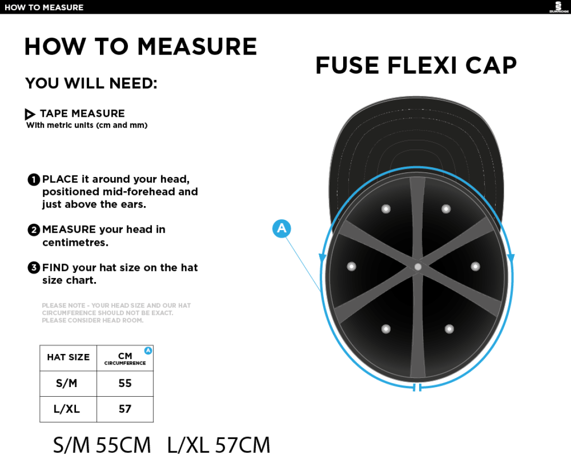 ISLE OF MAN CA Fuse Flexi Cap - Black - Size Guide
