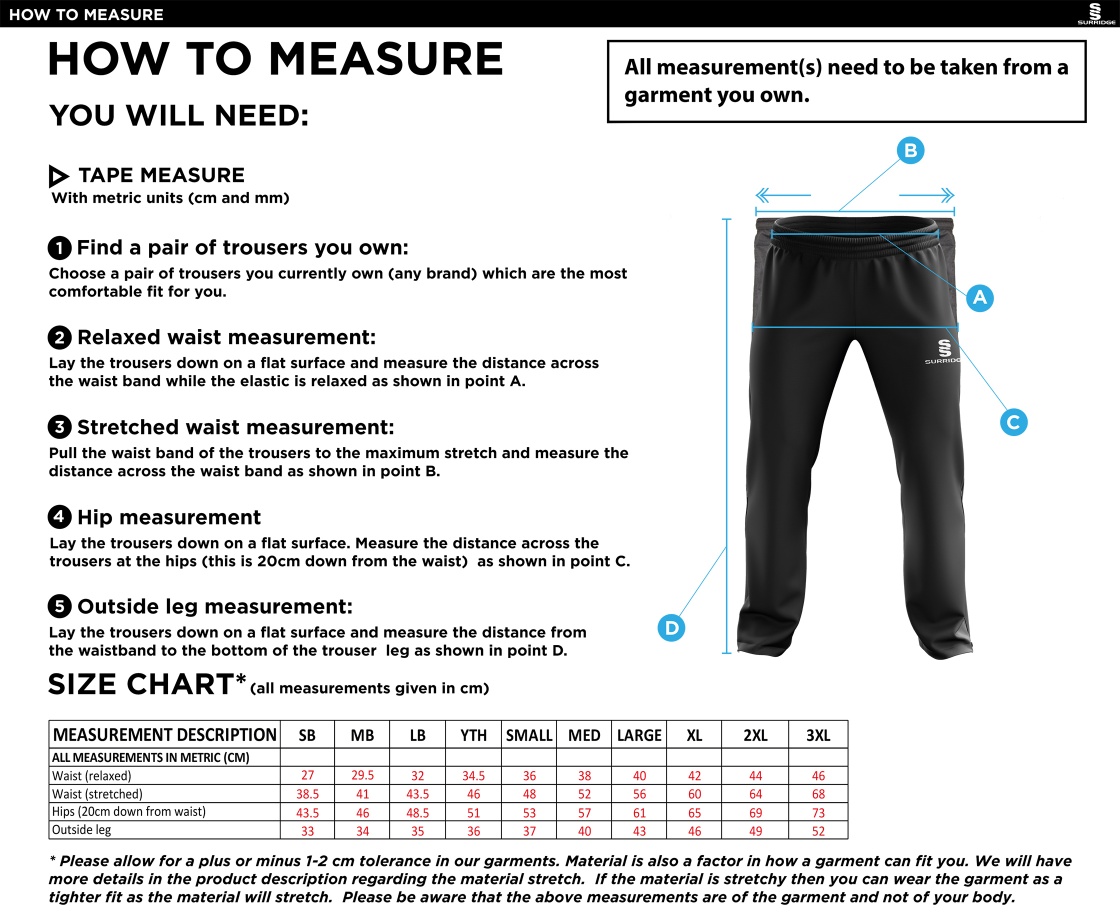 ISLE OF MAN CA - RIPSTOP TRACK PANTS - Size Guide