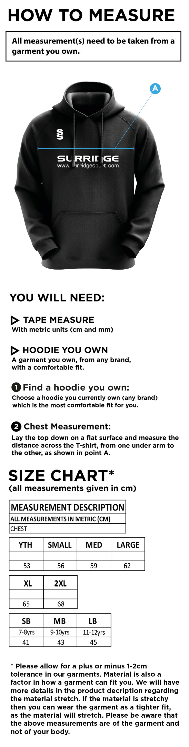 ISLE OF MAN CA - BLADE HOODY - Size Guide